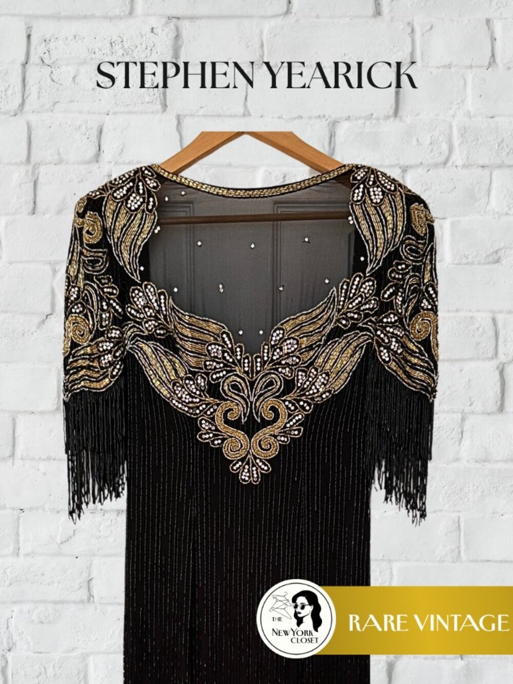 Stephen Yearick RARE Vintage | Hand-Beaded Silk Gown - Black & Gold | Size 6